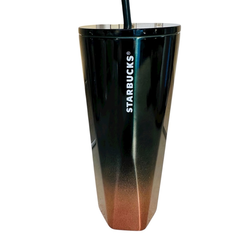 Starbucks Venti Stainless Tumbler Emerald Green Rose Gold Sparkle 2022 24 oz EUC